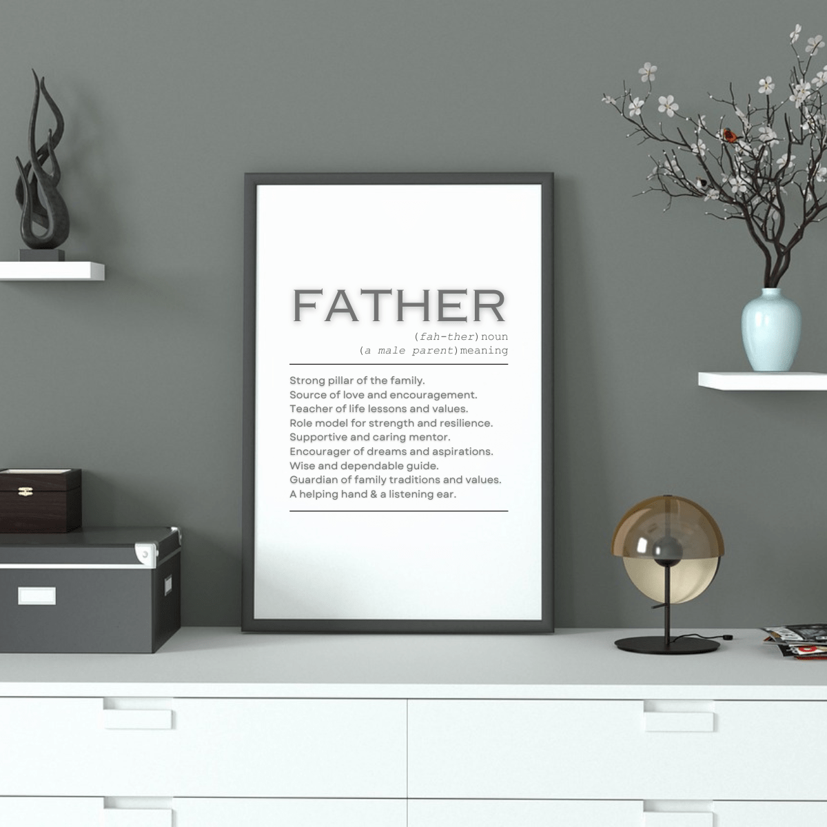 Father Definition Wall Art Print: Strong Pillar, Source of Love, Teacher of Life Lessons & Values