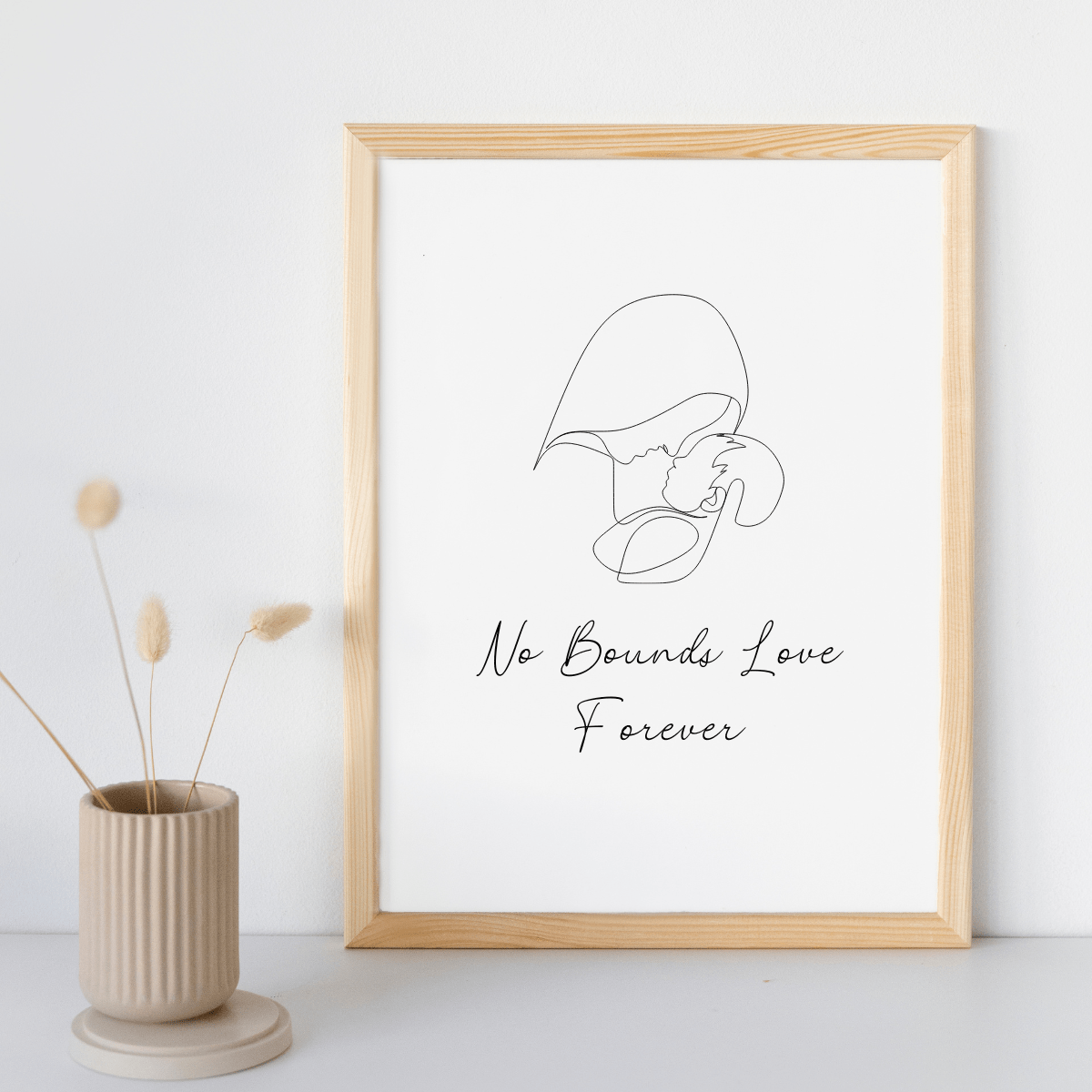 No Bounds Love Forever Mother Child Digital Print - Minimalist Line Art